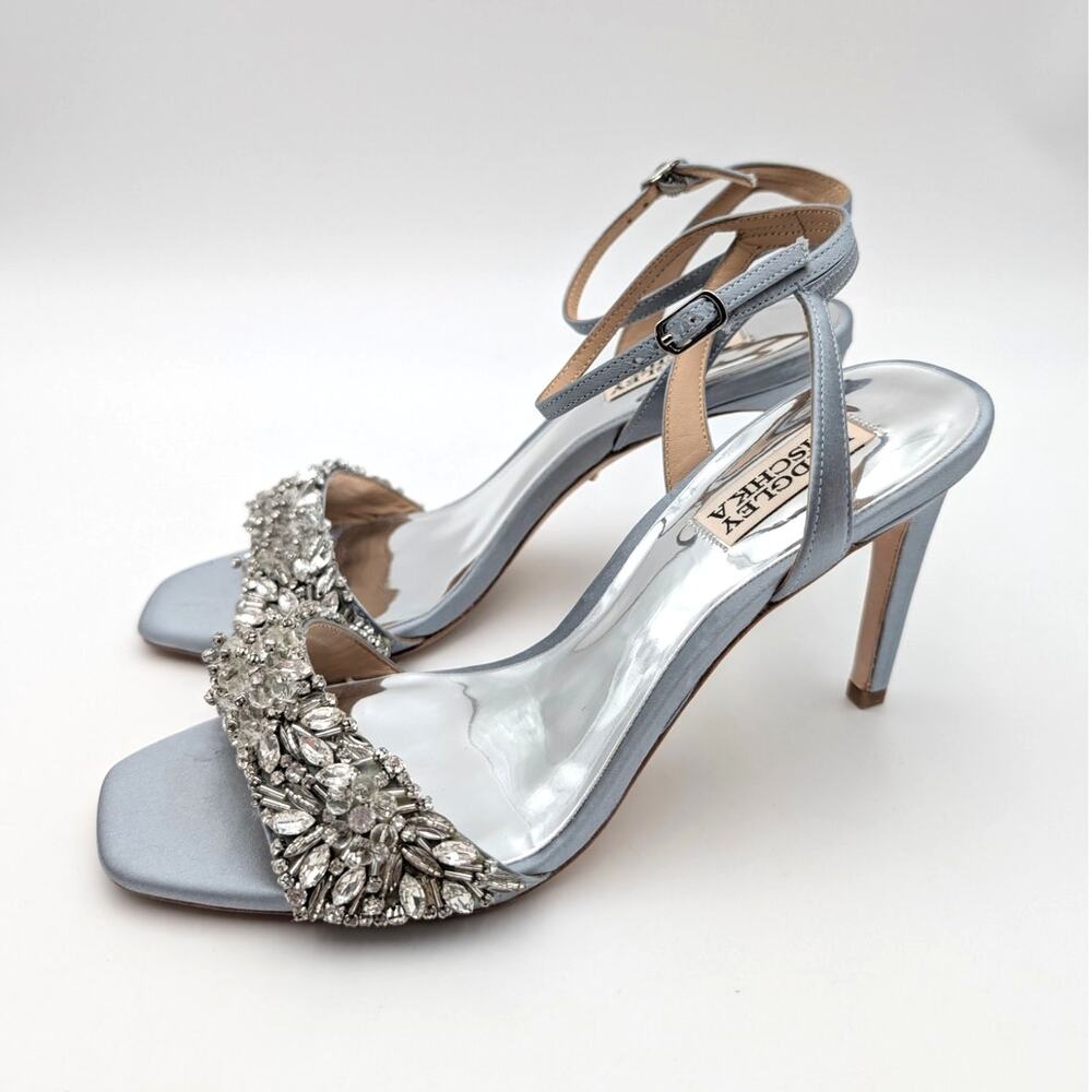 Badgley Mischka Rider Embellished Ankle Strap Sandal Blue Women's Sz US7.5 EU38